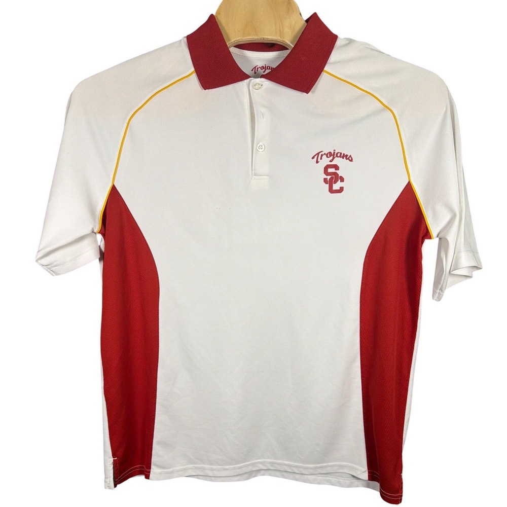 USC Trojans Mens XL Polo Shirt White Red Colorblock Authentic Apparel NCAA Sport